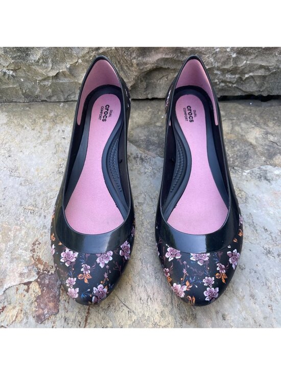 CROCS Shoes - CROCS Womens Floral Comfort Wedge Pumps Size 11 Cottagecore Coquette Feminine